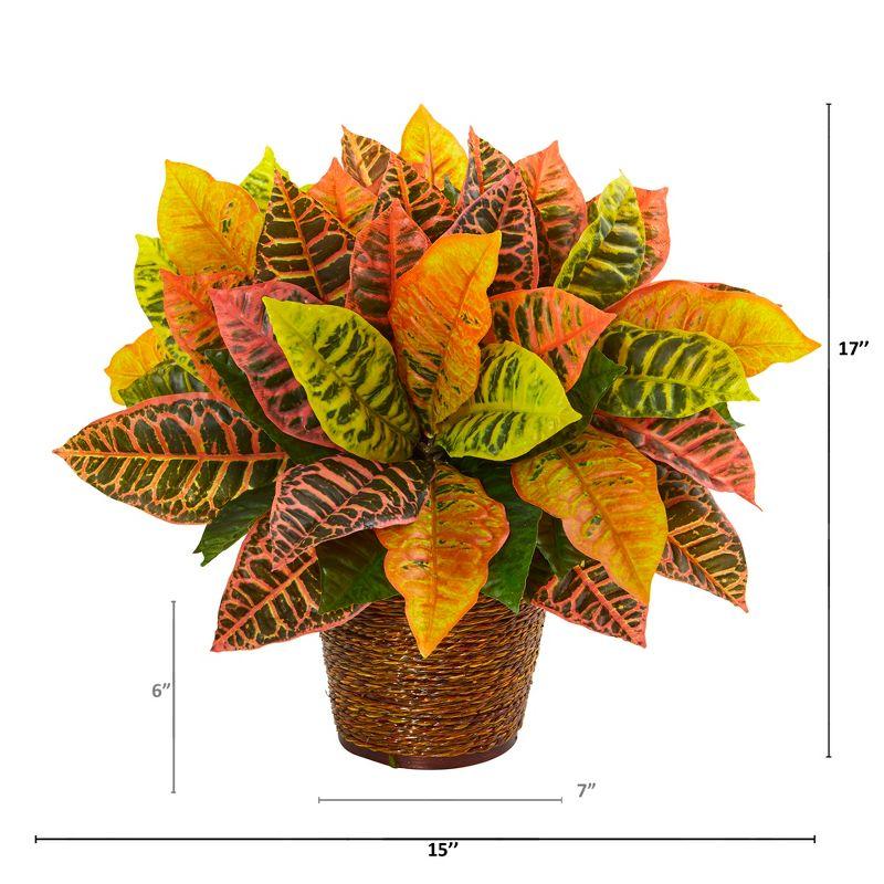 Nearly Natural 17-in Garden Croton Artificial Plant in Basket (Real Touch)