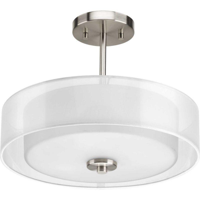 Progress Lighting, Invite Collection, 3-Light Semi-Flush Mount, Brushed Nickel, Sheer Mylar Shade