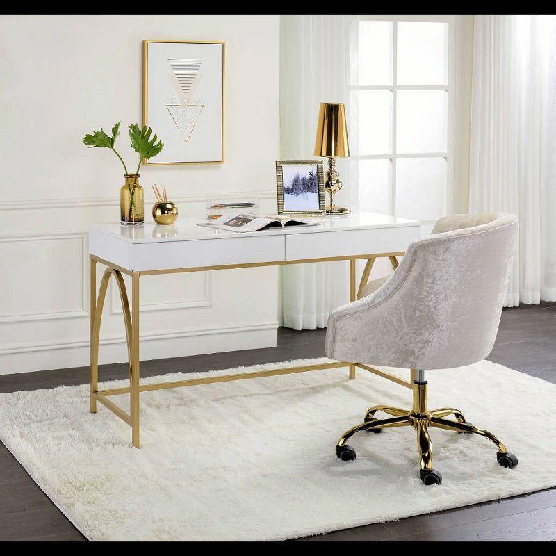 50" Lightmane Vanity Table White High Gloss and Gold Finish - Acme Furniture