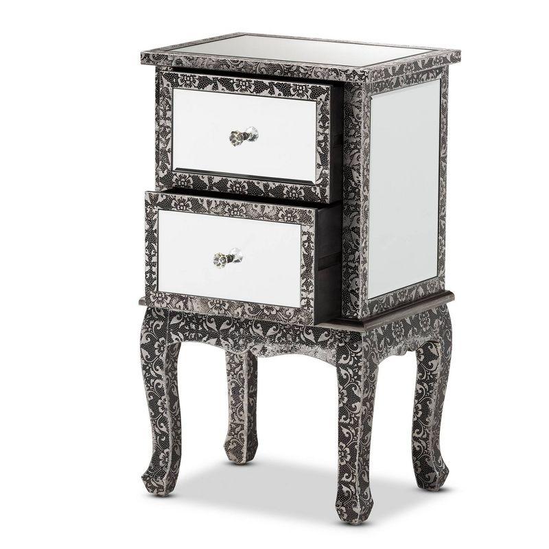 Wycliff Metal and Mirrored Glass 2 Drawer Nightstand Dark Gray/Silver - Baxton Studio