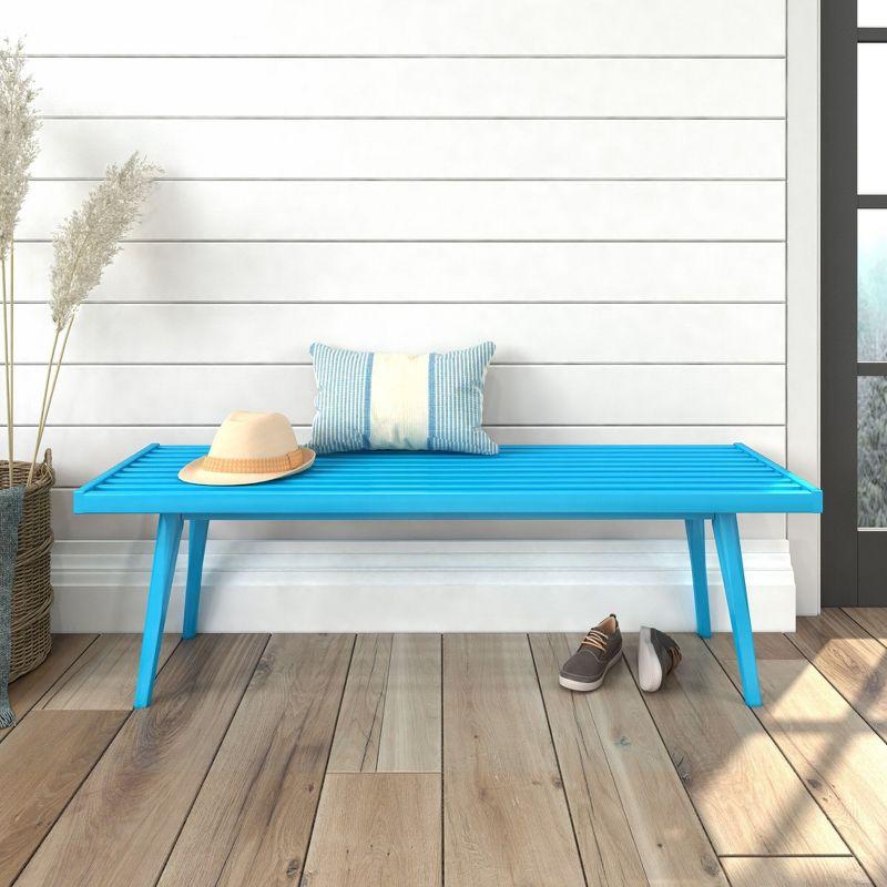 Teal Mid-Century Modern Pine and Birch Entryway Bench