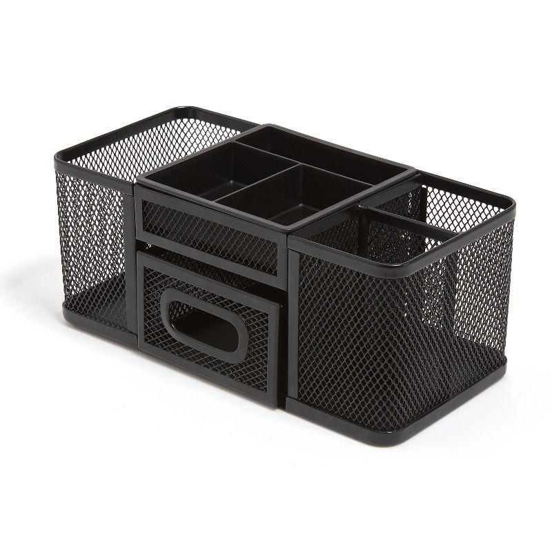 Matte Black Metal Mesh 7-Compartment Desk Organizer