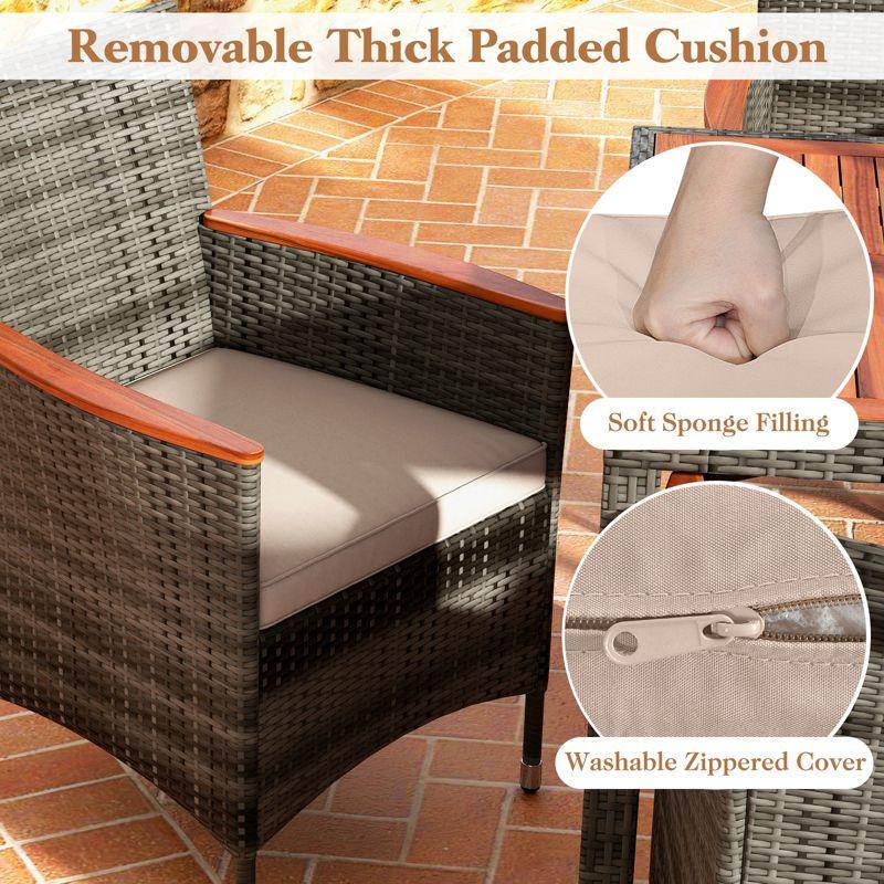 Tangkula 7PCS Patio Rattan Furniture Set Outdoor Conversation Set w/Cushions Acacia Wood Table