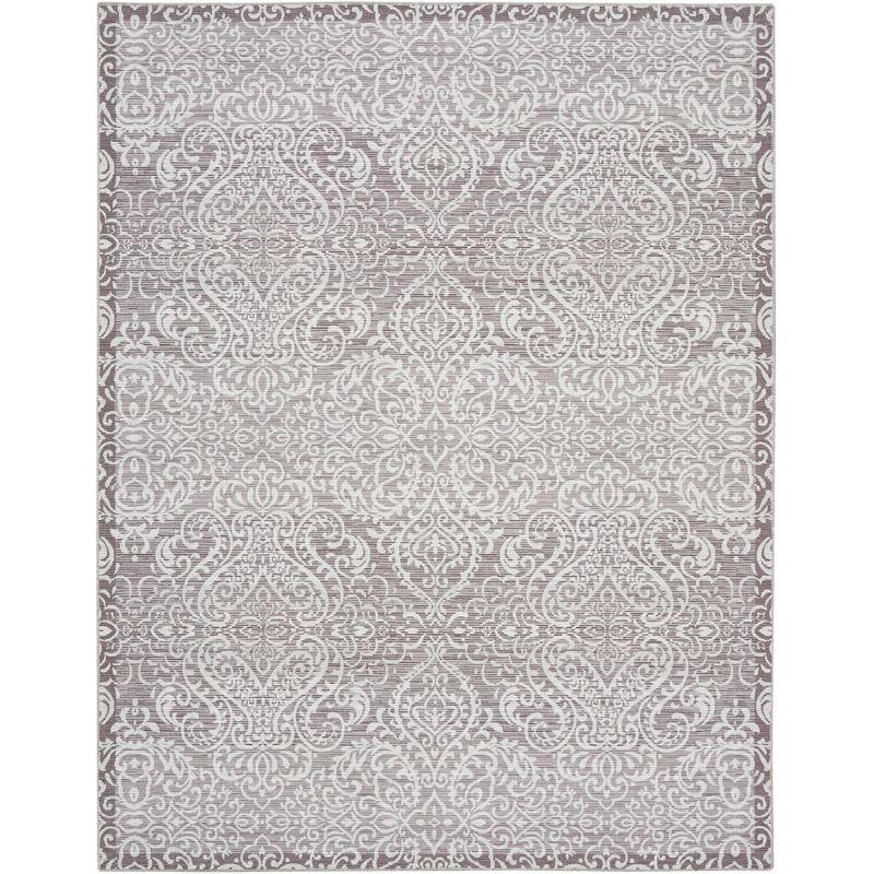 Damask Machine Washable Brown Area Rug