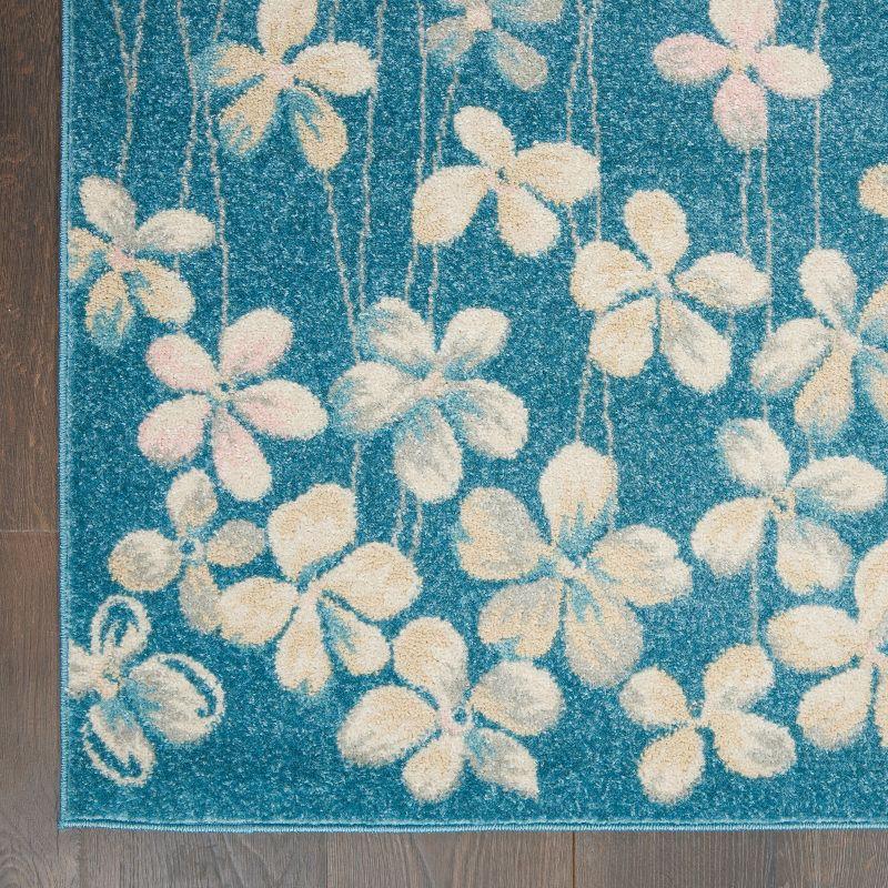 Nourison Tranquil 4' X 6' Turquoise Area Rug Bohemian Botanical Vine and Bloom by Nourison