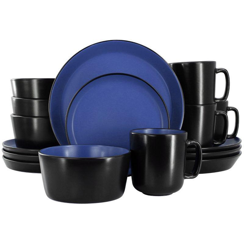 Blue and Black Ceramic 16-Piece Dinnerware Set