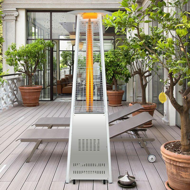 Costway 42,000 BTU Stainless Steel Pyramid Patio Heater Glass Tube Flame W/ Wheels