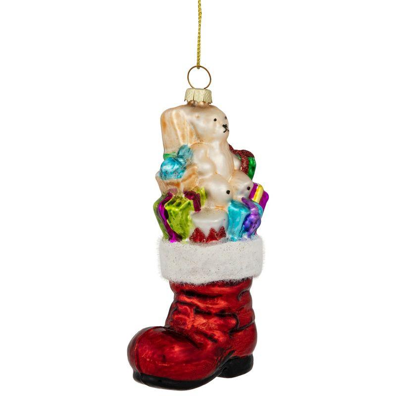 Northlight Seasonal 5" Shiny Red Present Filled Stocking Hanging Glass Christmas Ornament
