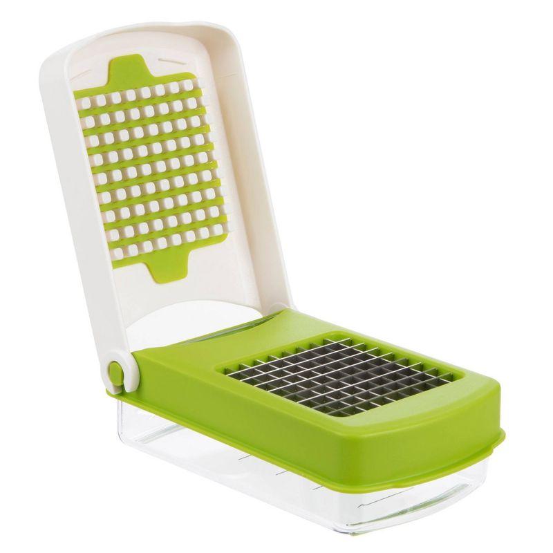 Compact Green and White Manual Veggie Chopper with Plastic Blades