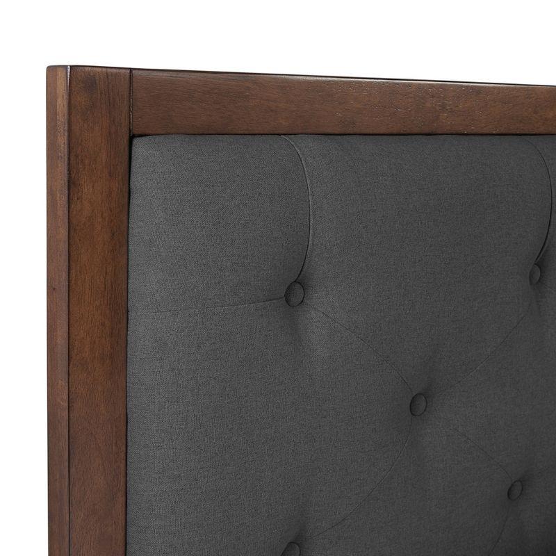 Queen Mid-Century Modern Platform Bed with Striped Detailing - Linon: Rubberwood, No Box Spring Required