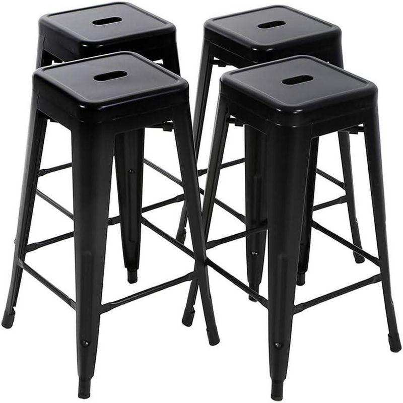 FDW Metal Bar Stools Set of 4 Counter Height Barstool Stackable Barstools 24 Inch Indoor Outdoor Patio Bar Stool Home Kitchen Dining Stool ,Black