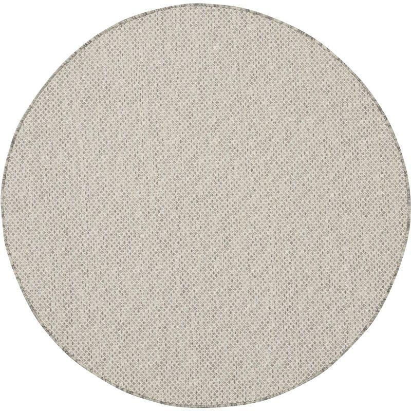 Nourison 5' x 5' Courtyard Modern Easy Care Flatweave Indoor Outdoor Round Rug Ivory/Silver