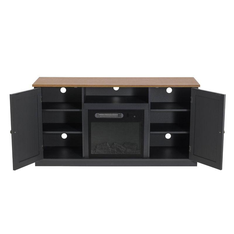 Electric Fireplace and TV Stand for TVs up to 60" Gray - Home Essentials: MDF Wood Composite, Nickel Hardware