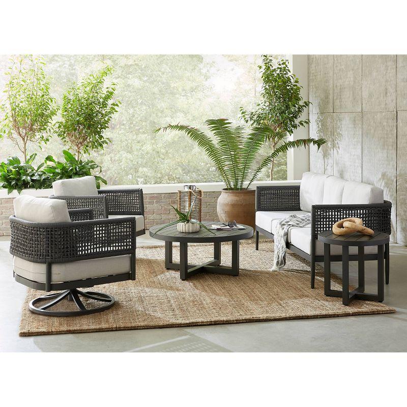 International Concepts 5pc Woven Abaca Rope Outdoor Patio Conversation Furniture Sets: Includes Rockers, Aluminum Frame