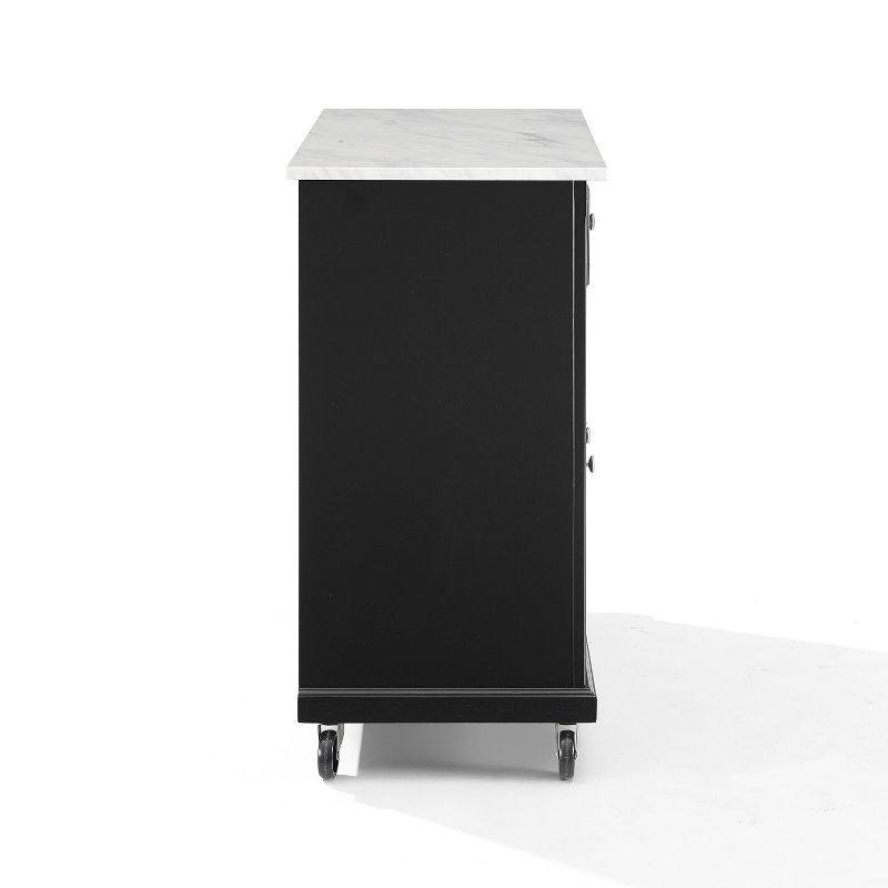 Crosley 42" Avery Kitchen Island/Cart Distressed Black/White Marble: Traditional Style, 6 Shelves, 2 Drawers, Locking Wheels