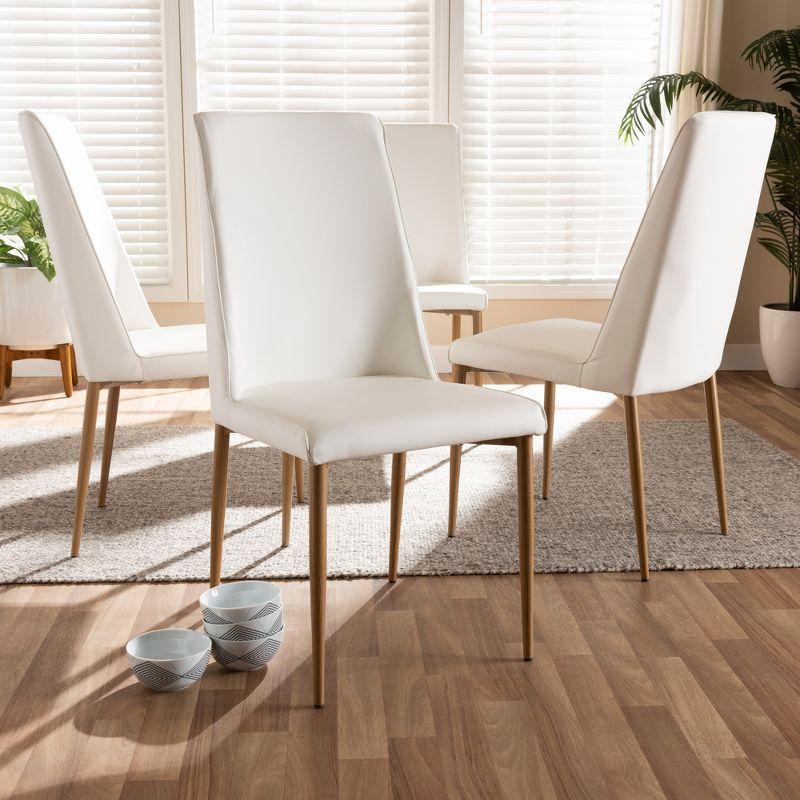 Chandelle Set of 4 White Faux Leather and Wood Modern Dining Chairs