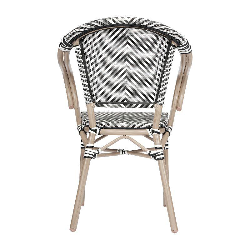 Merrick Lane Mael Set of Four Stacking Thonet Bistro Style Chair with Arms, Textilene Seat, and Bamboo Finished Metal Frame for Indoor/Outdoor Use