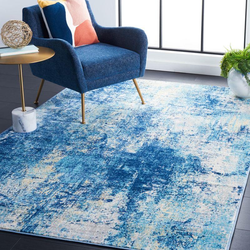 Ivory and Aqua Abstract Hand-Knotted Synthetic Rug, 4' x 6'