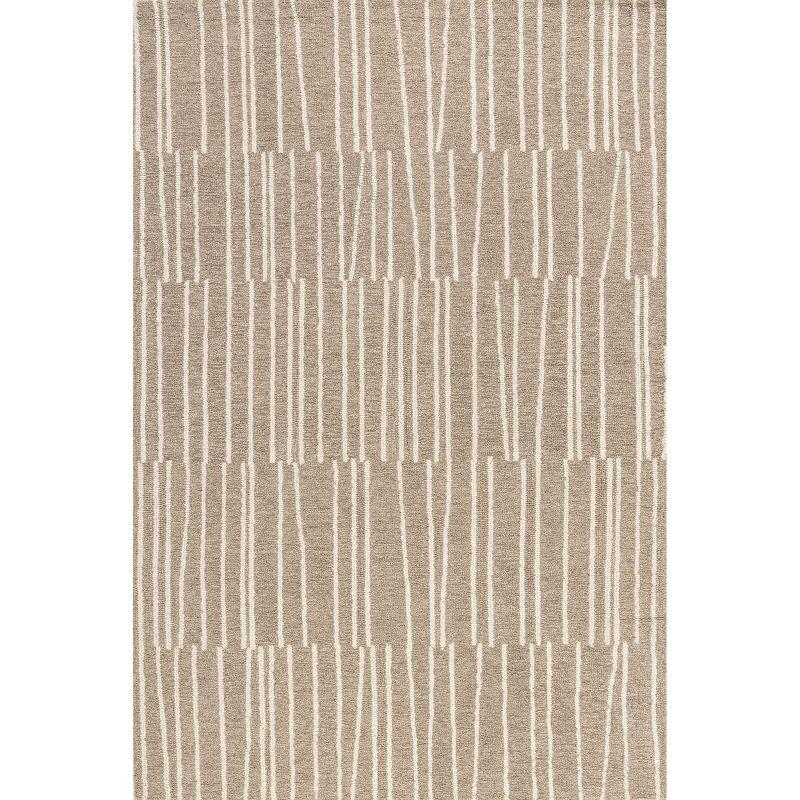 Beige and White Striped Wool 4' x 6' Area Rug