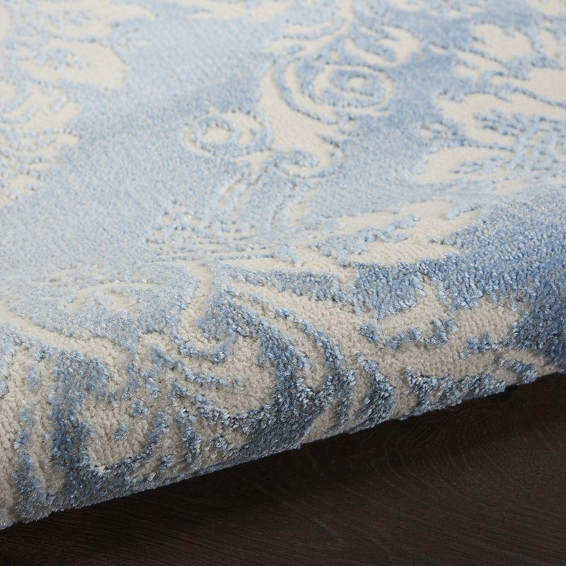 Ivory Blue Floral 5' x 7' Handmade Synthetic Area Rug