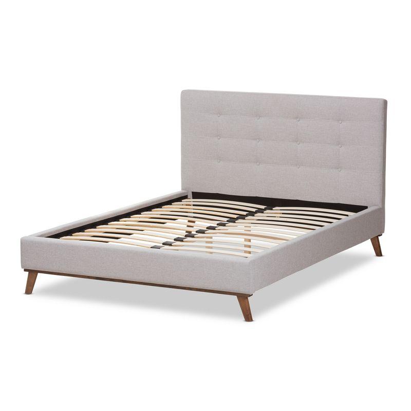 Valencia Mid Modern Fabric Platform Full Bed Gray - Baxton Studio: Upholstered Headboard, Tapered Legs