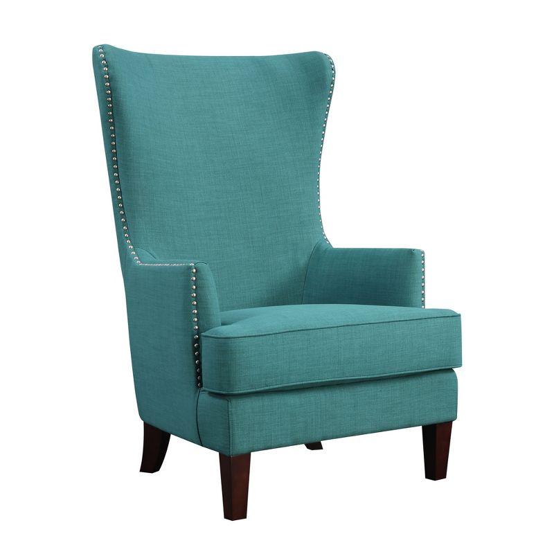 Picket House Furnishings Karson High Back Upholstered Chair Teal: Occasional Slipper Chair, Polyester Fabric, Wood Legs