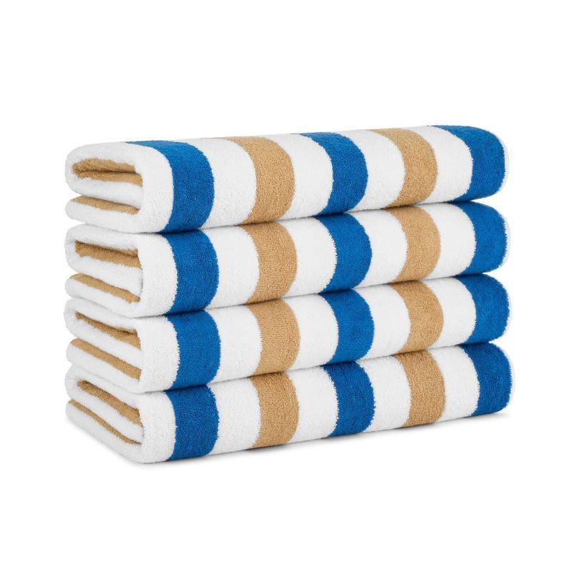 Arkwright Oversized Beach Towels (30x70, 4-Pack), Soft Ringspun Cotton Cabo Cabana Striped Beach Towel, Pool Towel, Bath Towel - Navy/Beige