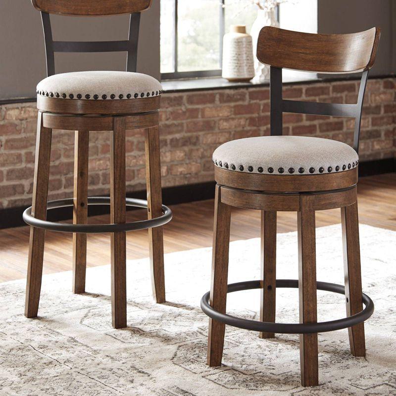 Tall Valebeck Upholstered Swivel Barstool Brown - Signature Design by Ashley: Kitchen Counter Height, Rustic Style