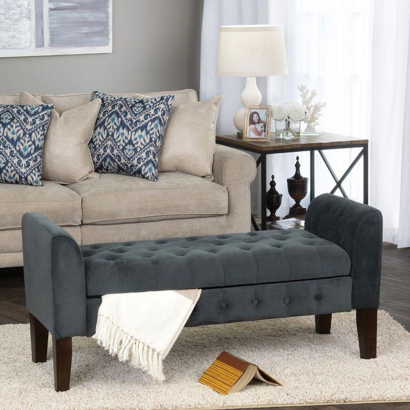 Luxurious Dark Gray Velvet Tufted Storage Settee Bench