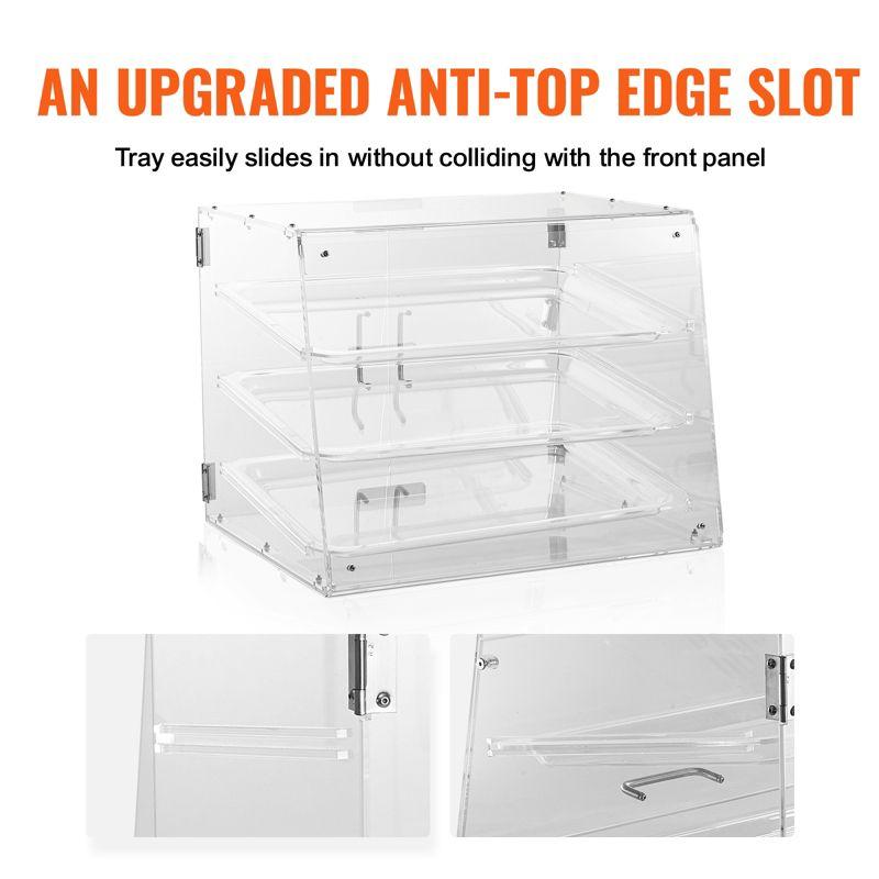 VEVOR Pastry Display Case, 3-Tier Commercial Countertop Bakery Display Case, Acrylic Display Box with Rear Door Access ,20.7"x14.2"x16.3"