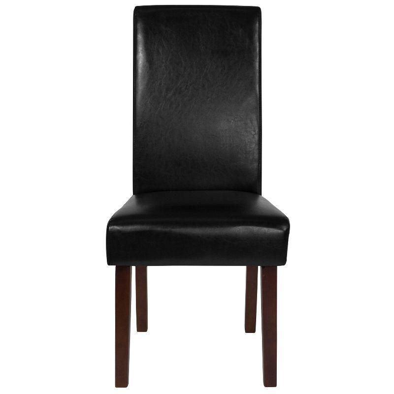 Set of 6 Black LeatherSoft Parsons Dining Chairs with Mahogany Legs