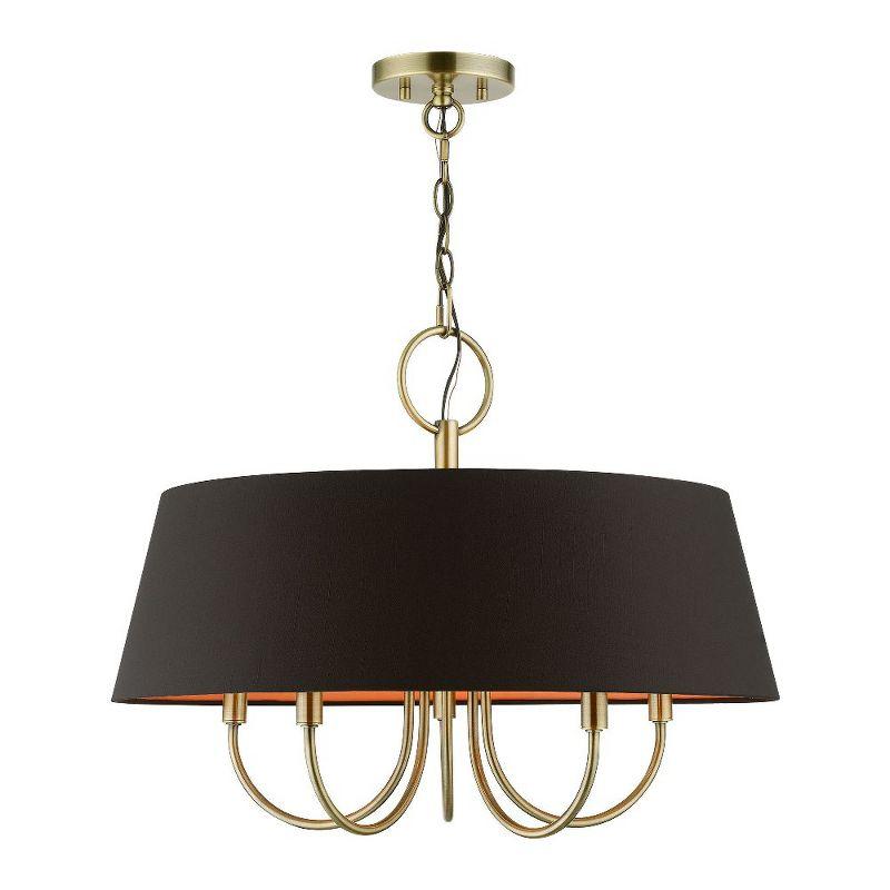 Palma Antique Brass 5-Light Pendant with Black and Orange Fabric Shade