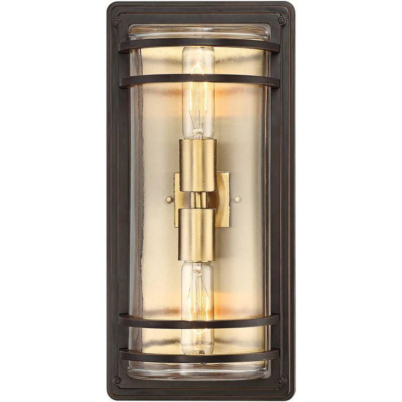 John Timberland Habitat Modern Wall Light Sconce Bronze Brass Hardwire 7 1/2" 2-Light Fixture Clear Glass for Bedroom Bathroom Vanity Reading House