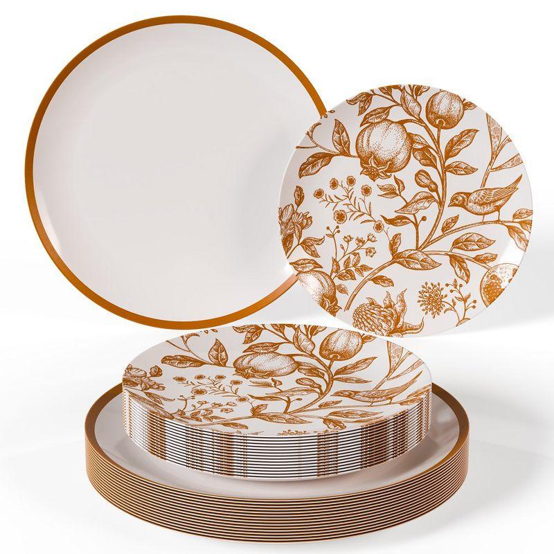 Trendables Plastic Disposable Plate Set 40 x 8" and 40 x 10" Brown and White Thanksgiving Plate with Pomegranate Design
