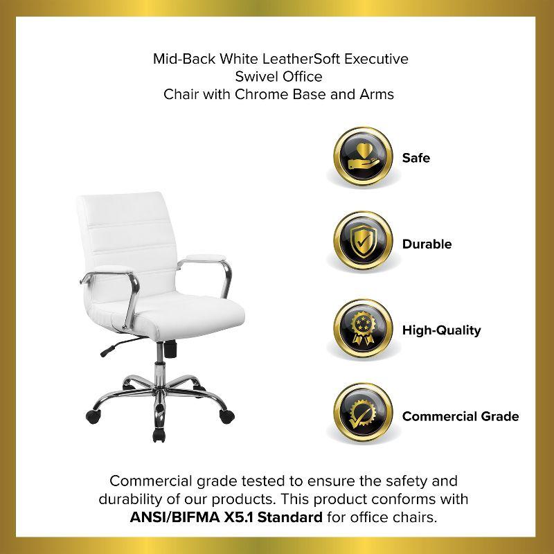 Emma and Oliver Mid-Back White LeatherSoft Executive Swivel Office Chair with Chrome Frame/Arms