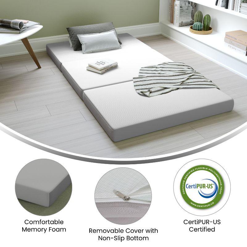 Flash Furniture Cloud Portable Tri-Fold 4" Cooling Memory Foam Twin Mattress in a Box with Removable Washable Cover