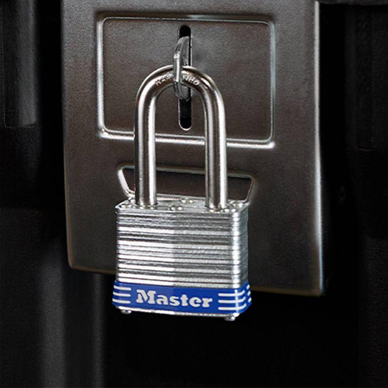 Master Lock Shackle 1 9/16" Key Padlock: Steel, Pin-Tumbler, Outdoor Gate Use, Automatic Locking, Silver, Storage Lock