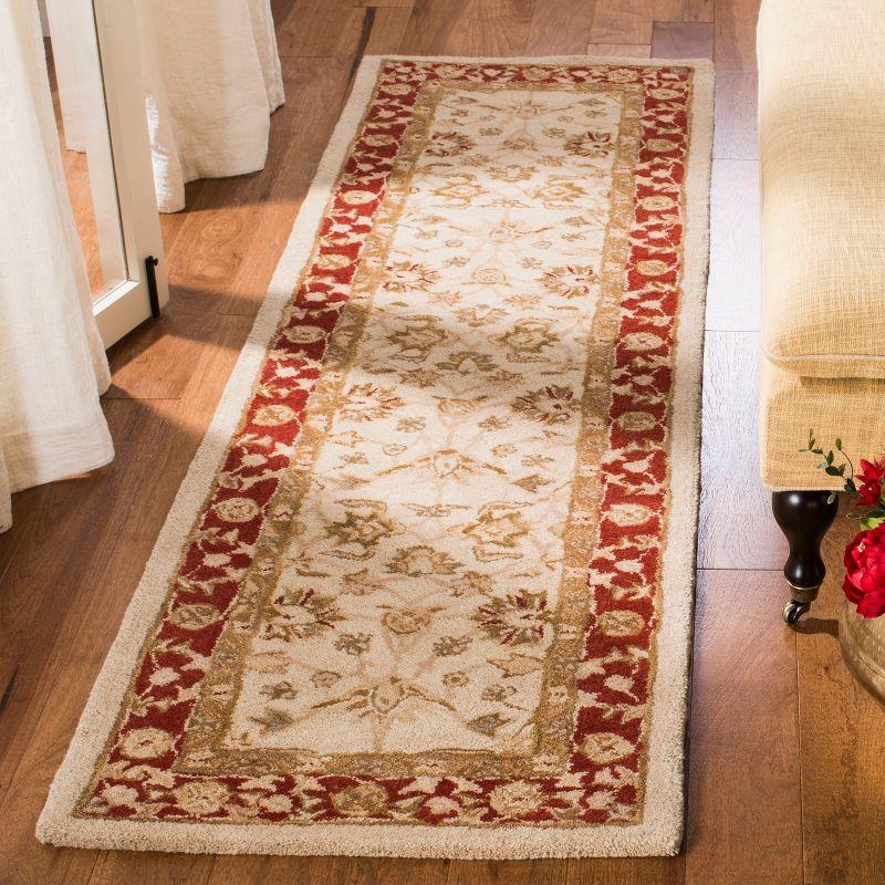 Ivory and Red Hand-Tufted Wool Runner Rug