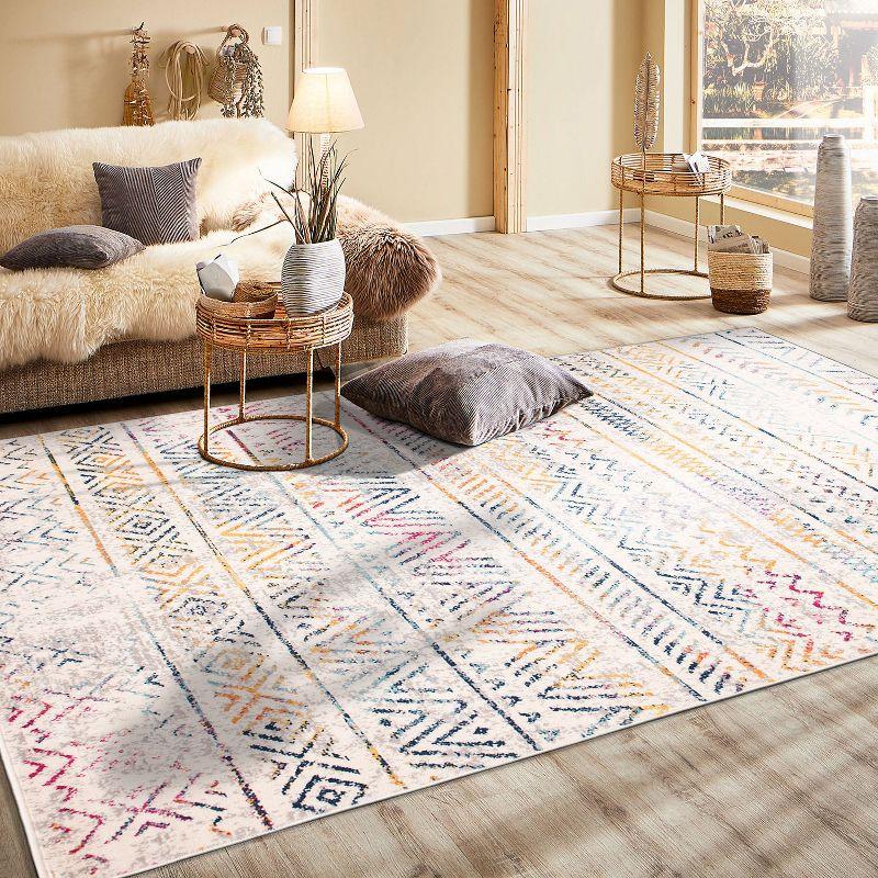 World Rug Gallery Geometric Distressed Bohemian Multicolored 5'x7' Area Rug