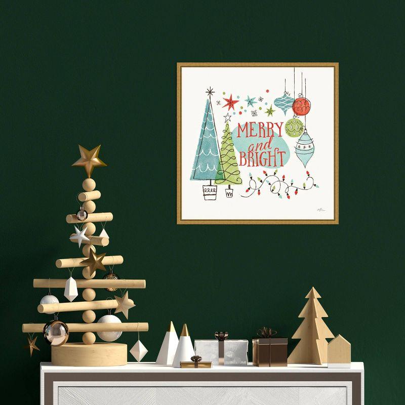 16" x 16" Merry and Bright Christmas Tree Square by Janelle Penner: Retro Holiday Decor - Amanti Art