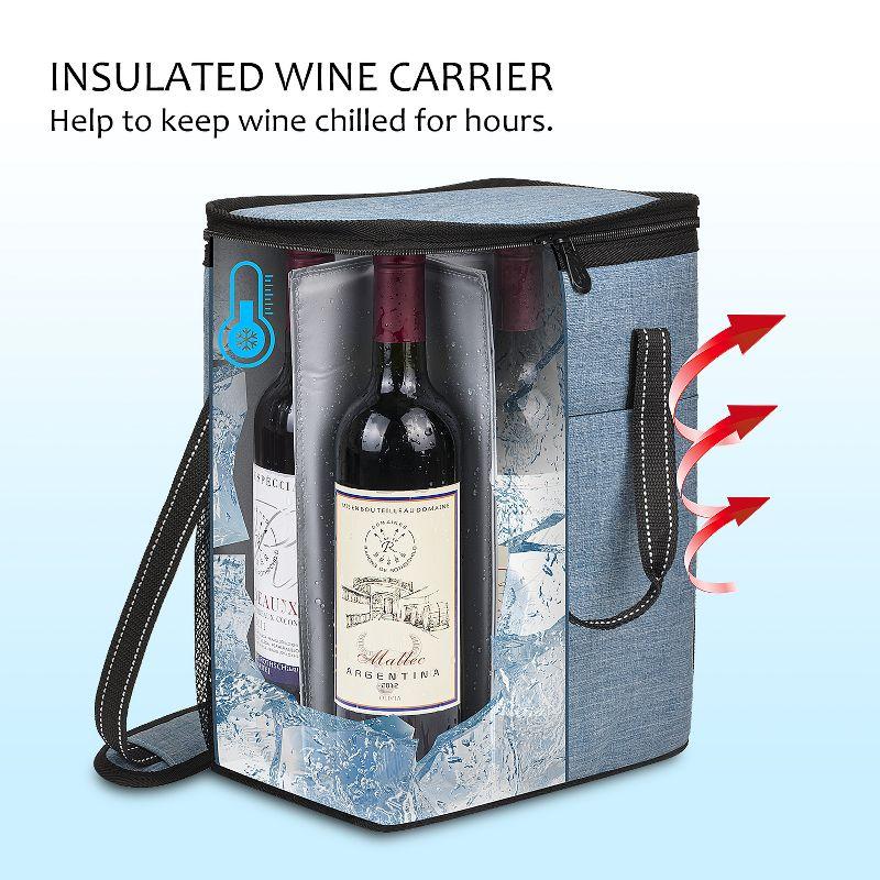 Tirrinia 6 Bottle Wine Gift Bag - Insulated & Padded Wine Cooler Tote Bag, Wine Gift Bag, Wine Lovers Essentials, Blue