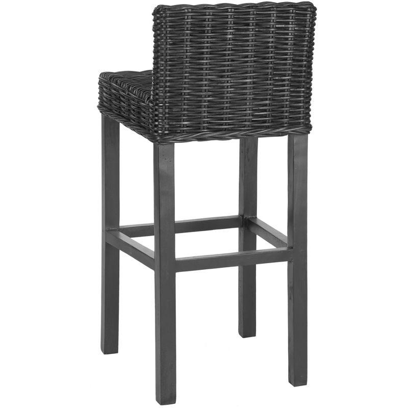 Cypress Black Mango Wood Bar Stool with Rattan Seat