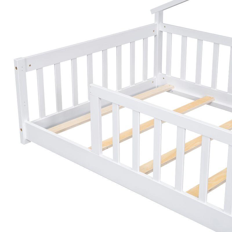 Twin Size Montessori Floor Bed with Safety Guardrails and Door for Toddler