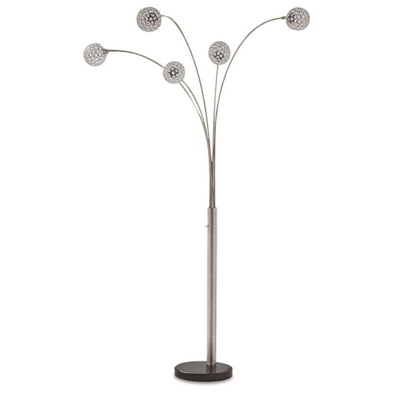 Signature Design by Ashley Winter Arc Floor Lamp Black/Silver: Contemporary Multi-Head, Dimmable, Marble Base