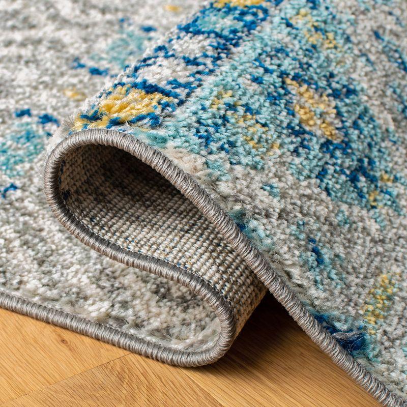 Gray and Turquoise Synthetic Easy Care Runner Rug