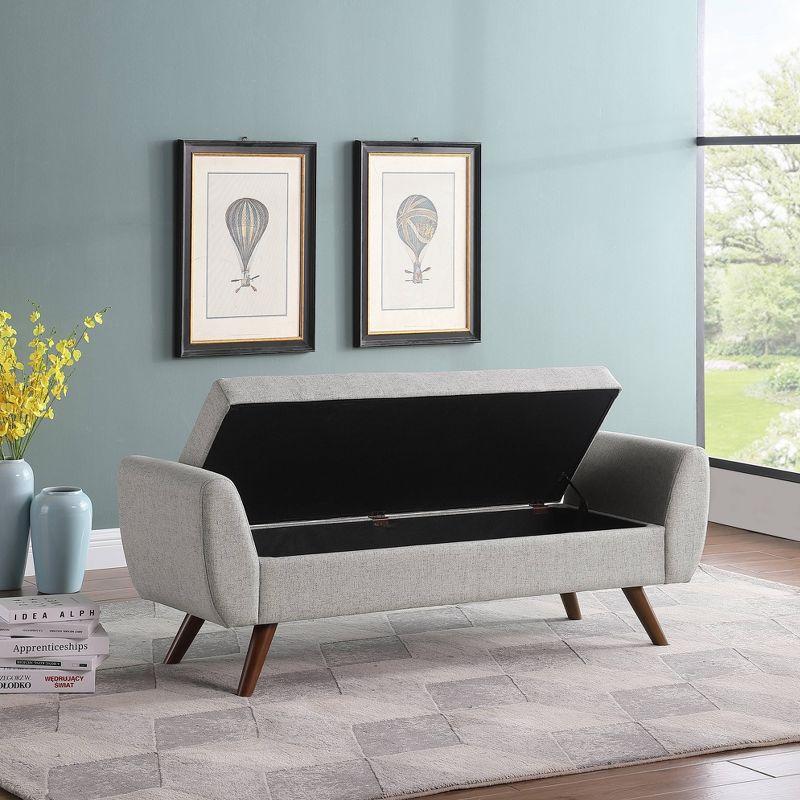 Walnut Finish Modern Gray Woven Storage Bench - 62"