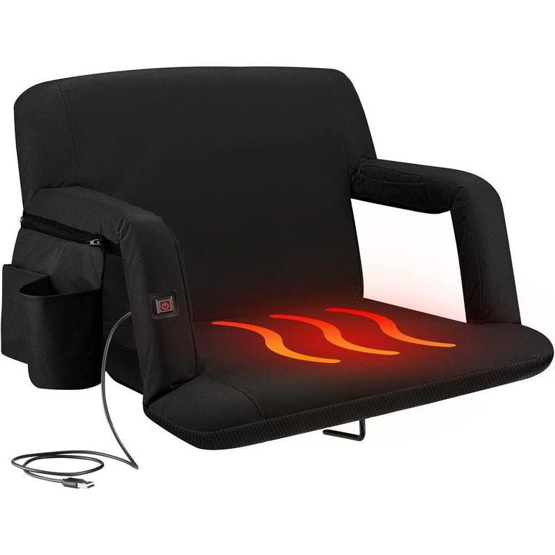 Extra Wide Heated Reclining Stadium Seat - Waterproof Foldable Chair, Thick Padding & Back Support