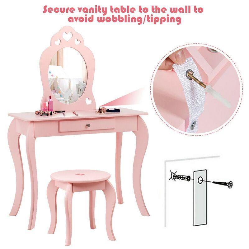 Costway Kids Vanity Set Princess Makeup Dressing Play Table Set W/Mirror