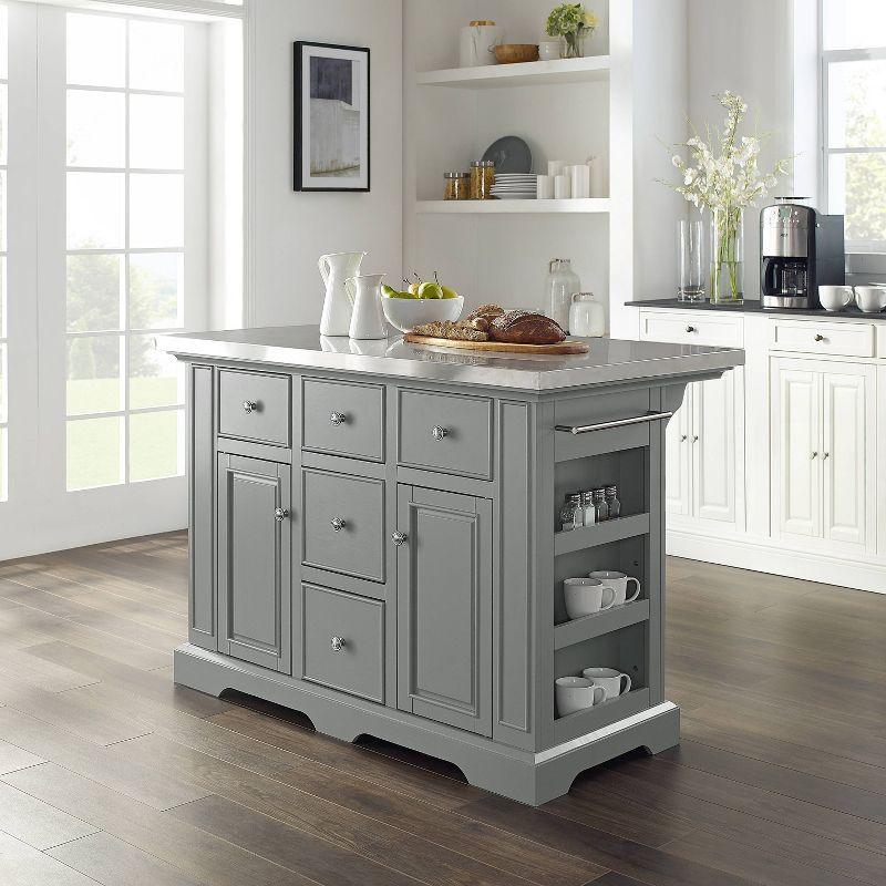 Julia Stainless Steel Top Kitchen Island Gray - Crosley: Towel Bar, Spice Rack, 5 Drawers, 2 Cabinets