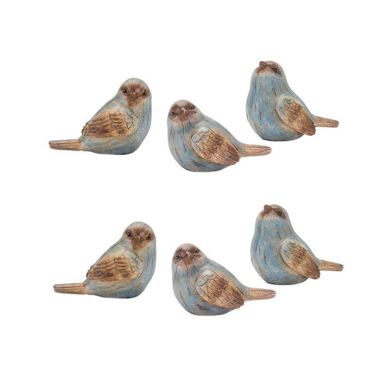 Rustic Blue and Brown Resin Bird Figurines Set of 6